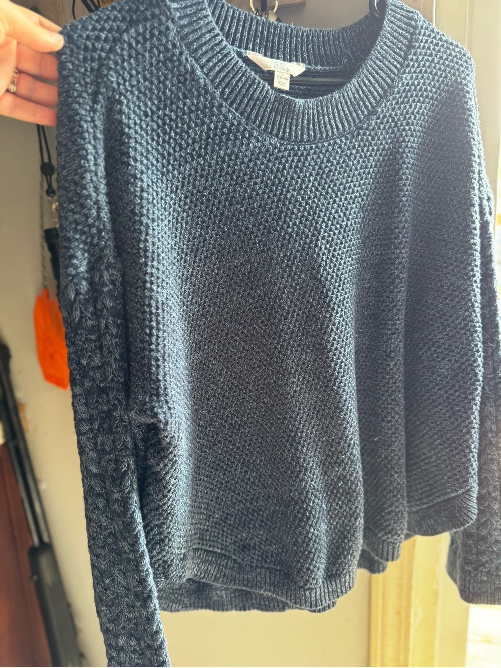 Textured Navy Crewneck Sweater